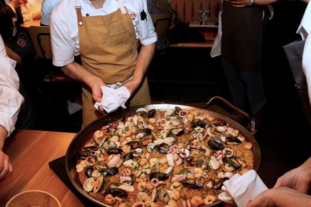 A giant paella served at a Boqueria private event